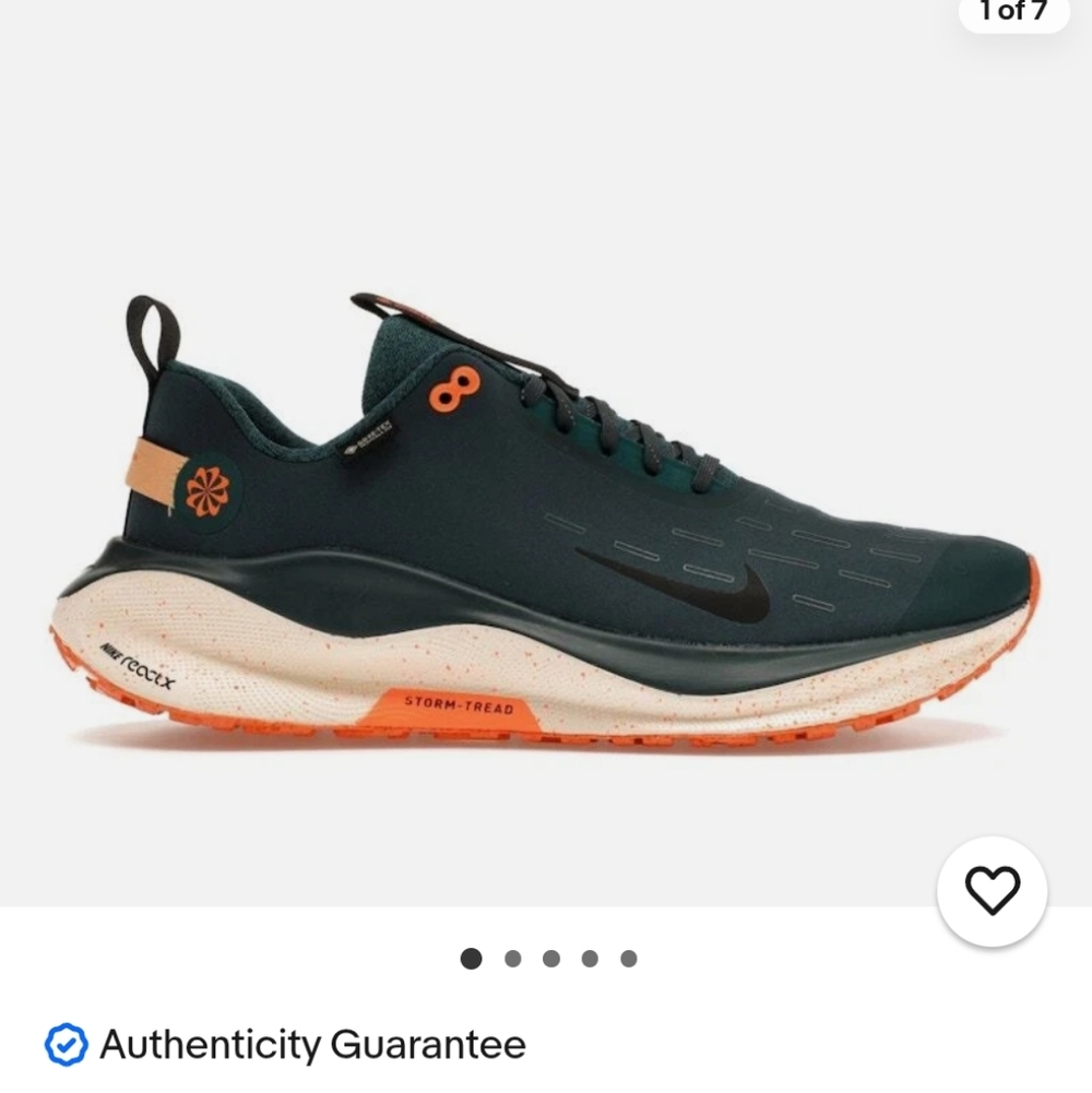 Nike Reactx Infinity Run 4 Men's Dark Green and Orange Athletic Shoes